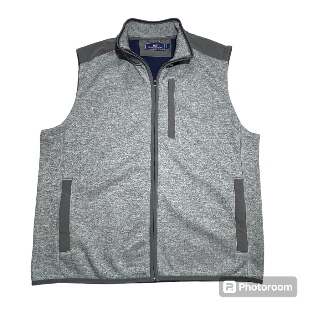 Vineyard Vines Sweater Fleece Vest Size Large Heather Grey